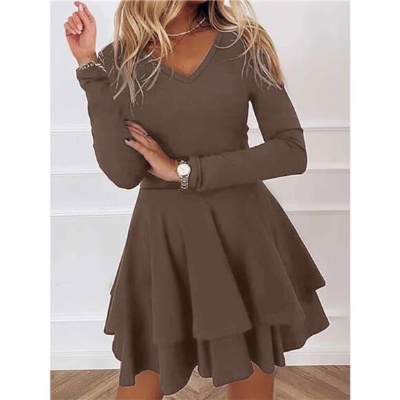 V-Neck Layered Ruffle Mini Dress - Picture 6 of 16